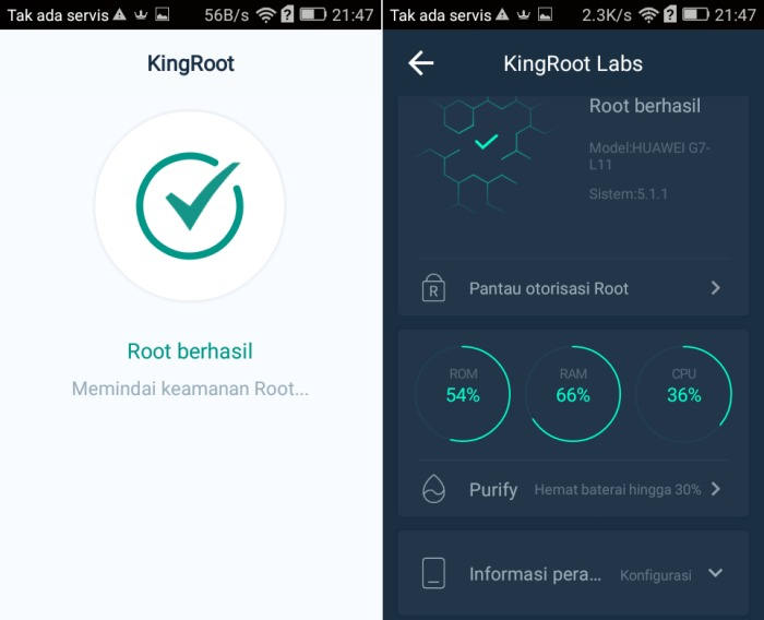 sukses 100% root dengan kingroot