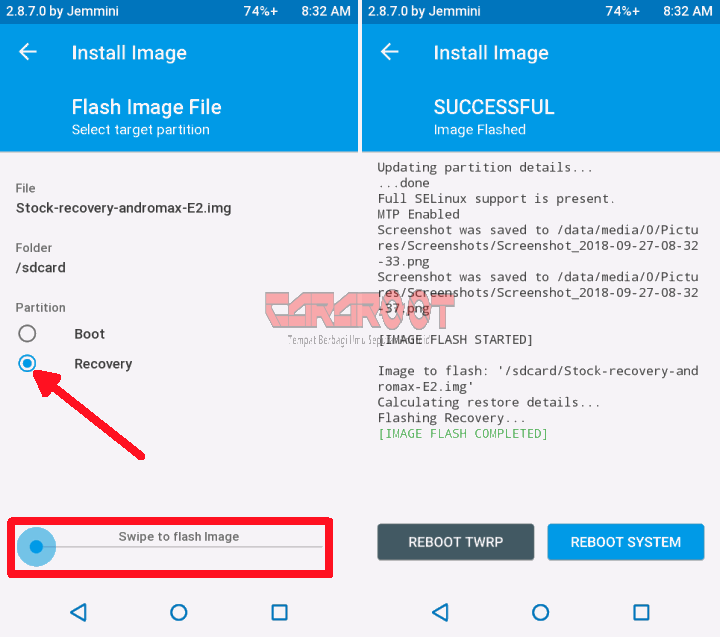 Sukses Install Stock Recovery