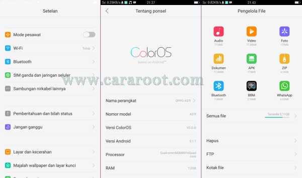 Menu Setting ROM Oppo ColorOS Lenovo A6000