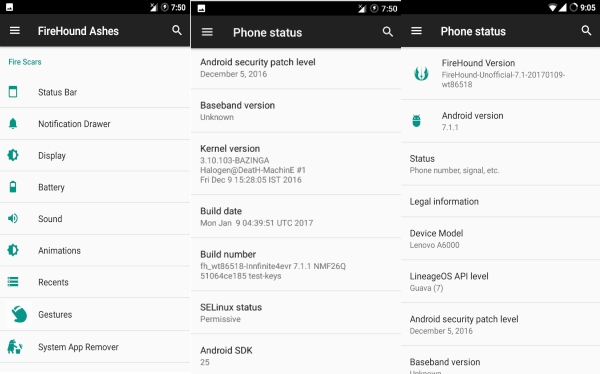 Gambar Custom ROM FIREHOUND Android 7.1 Nougat buat Lenovo A6000/Plus 1