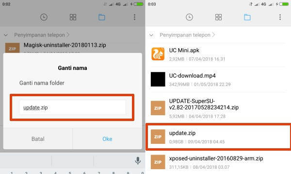 Rename Update Zip Redmi Note 2