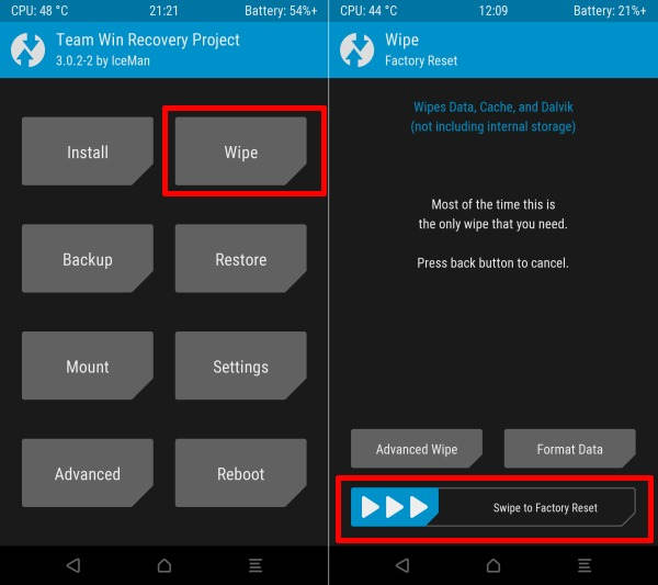 Menu Wipe Pada TWRP