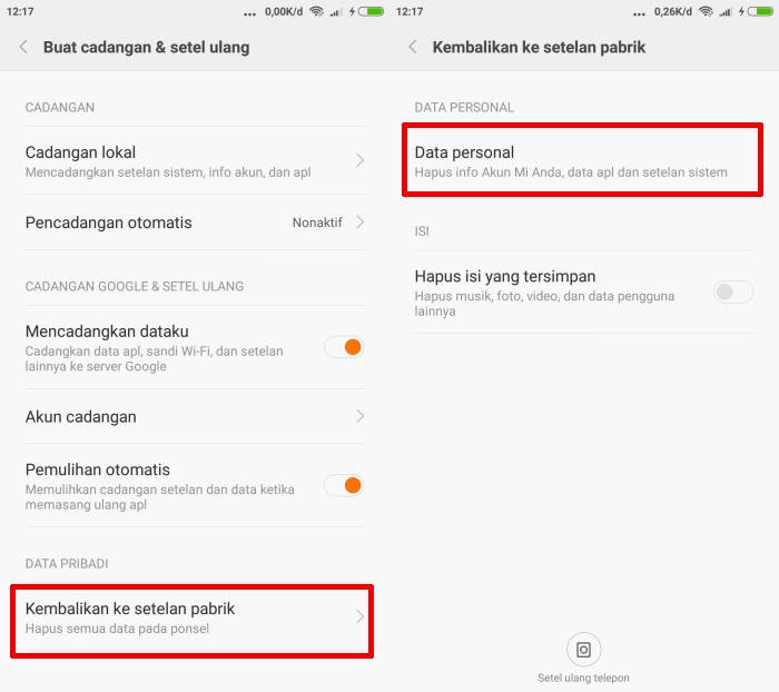 Reset Ke Setelan Pabrik Xiaomi