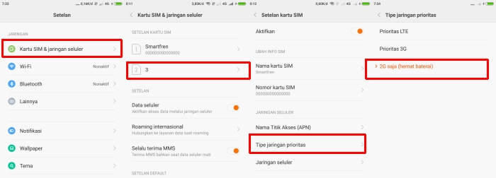 Menu Tipe Jaringan Prioritas 2G Di Xiaomi