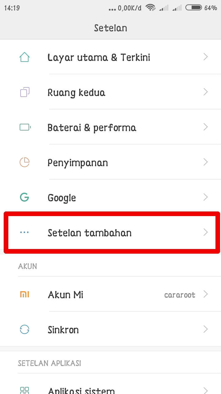 Opsi Setelan Tambahan Xiaomi