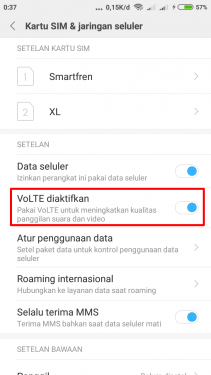 Menu Volte di Redmi Note 3 Pro