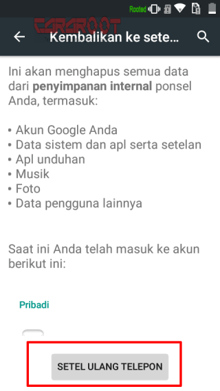 Menu Setel Ulang Telepon