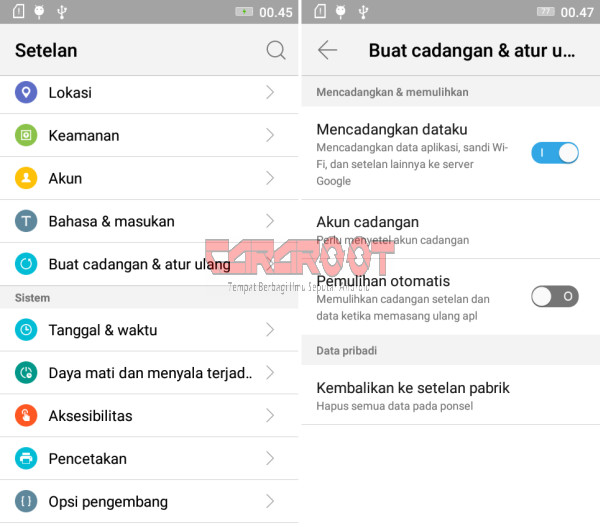 Menu Setelan Pabrik Lenovo A6000