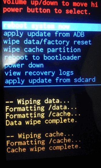 Wipe data dan Cache complete