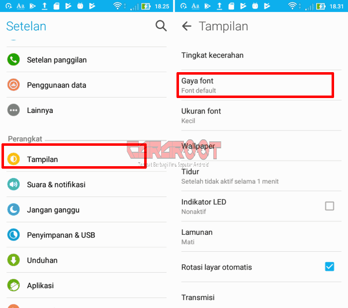 tampilan gaya font zenfone