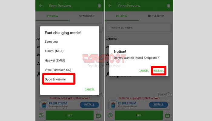 Font Changing Model OPPO