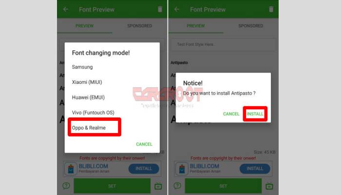 ganti jenis font Realme