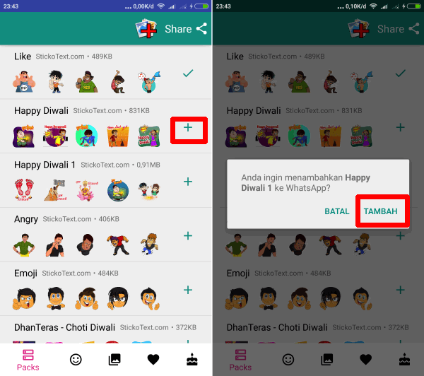 cara tambah sticker