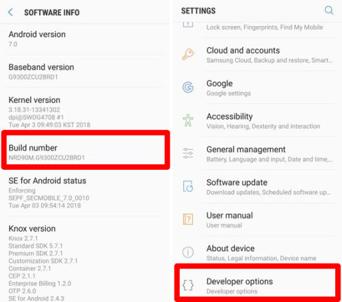 Menu Opsi Pengembang Samsung