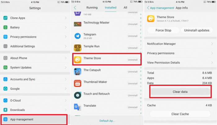 Clear Data Pada Theme Store Oppo