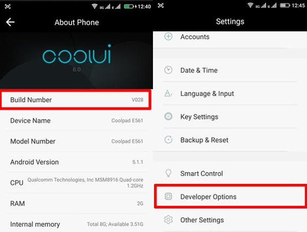 Opsi Developer Option Coolpad