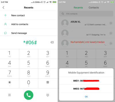 dial cek imei xiaomi