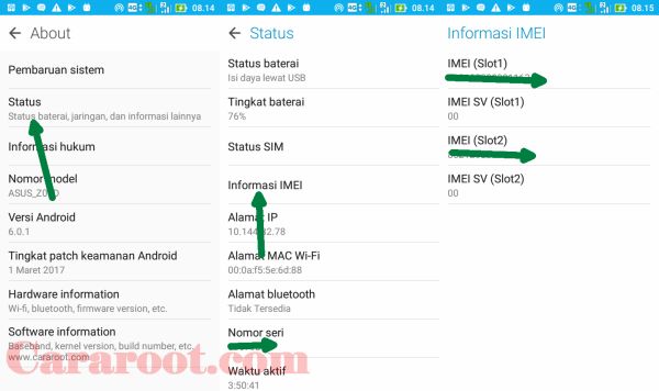 IMEI ASUS Menu Di Setelan