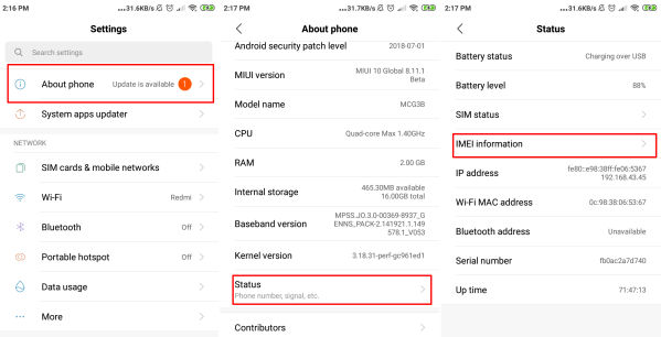 Cek IMEI Xiaomi Di Menu Setting