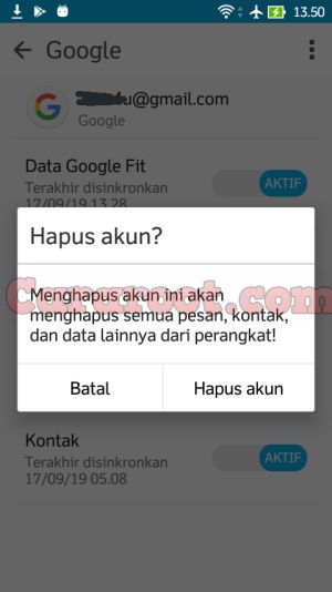 konfirmasi hapus akun google