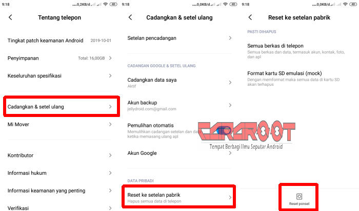 Reset Redmi 6A via Setelan