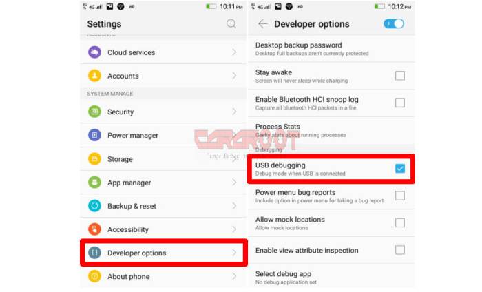 Developer option USB debugging Lenovo