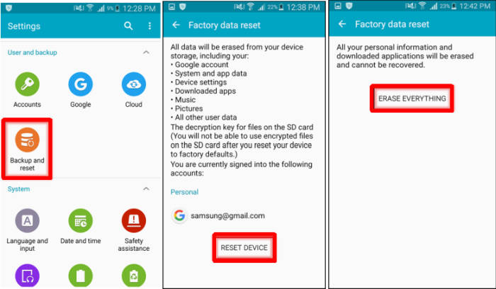 Cara Reset via Pengaturan Samsung J1, J2, J3, J4