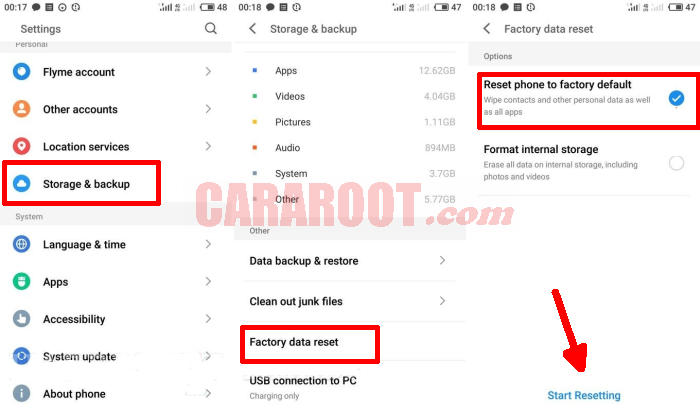 Cara Reset Meizu Marshmallow Nougat