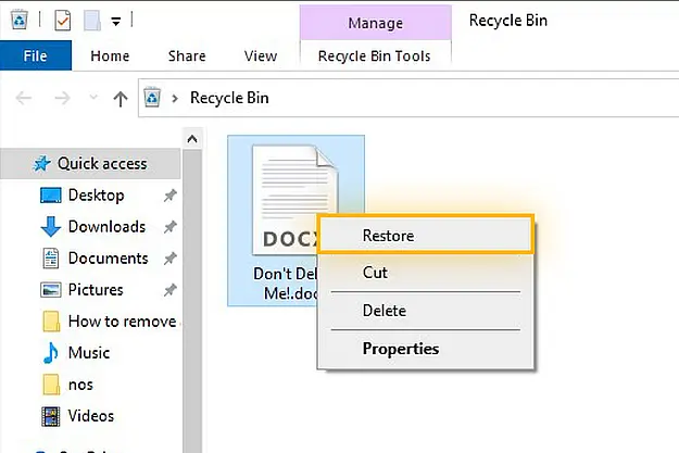 Restore File Dari Recycle Bin