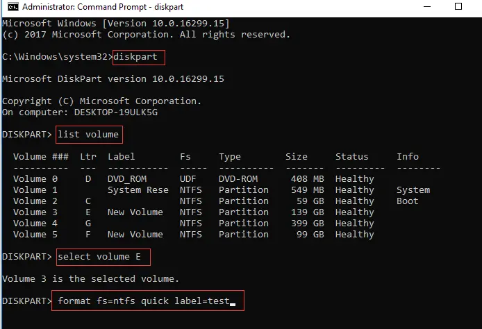 Format via Command Prompt