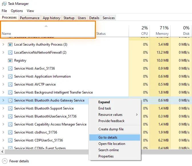 Informasi Service Host Task Manager