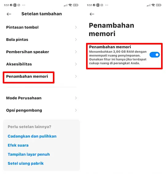 Mengaktifkan fitur Penambahan Memori Xiaomi