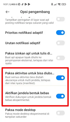 opsi Paksa Aktivitas Untuk Bisa diubah Ukurannya