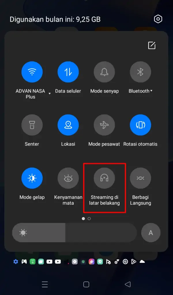 Streaming di Latar Belakang pada Panel Pengaturan Cepat